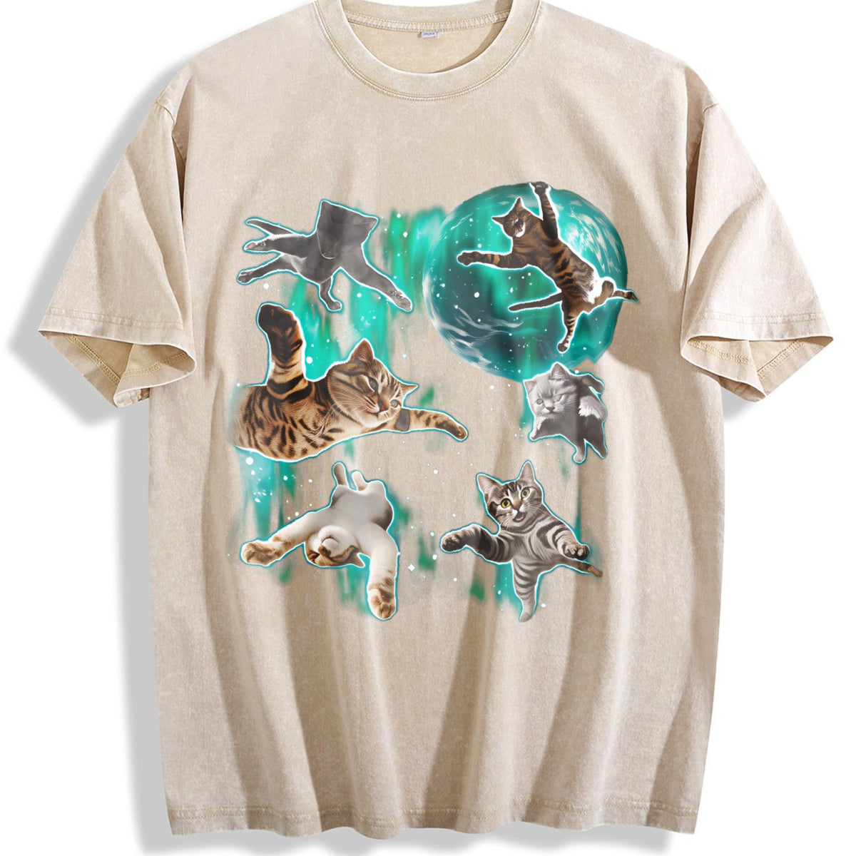 Cats Flying In Galaxy 90s Vintage Washed T-Shirt product image 1