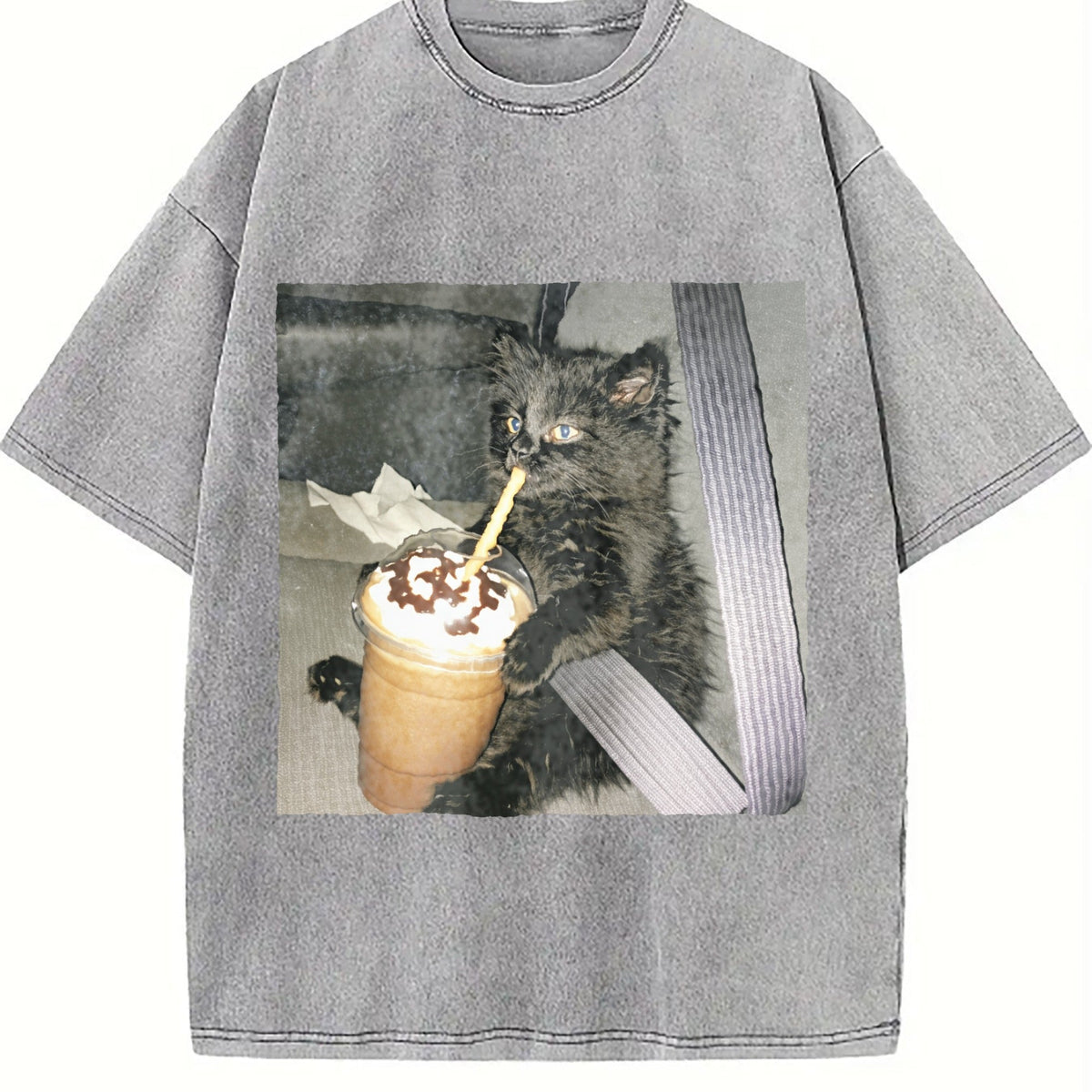 Cat Coffee Cup In The Car Vintage Washed T-Shirt