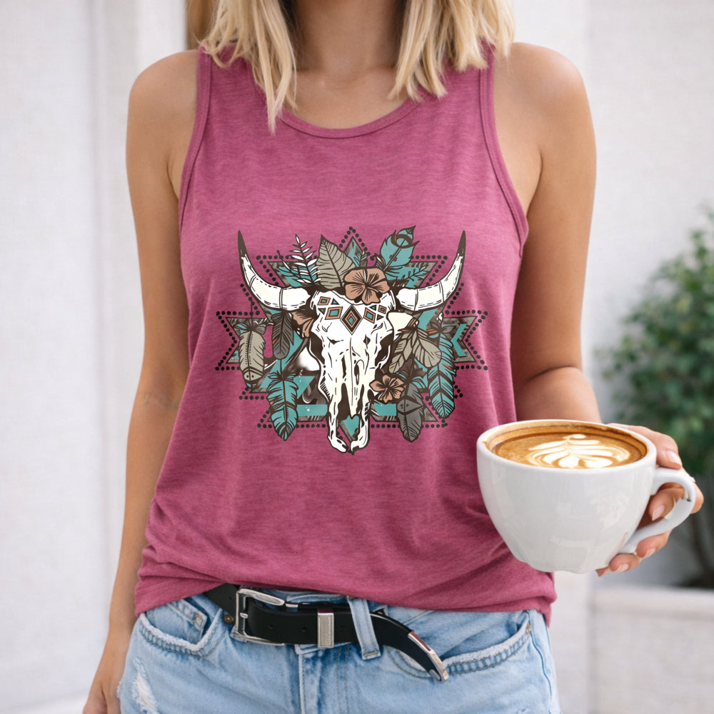 Western & Cartoon Cow Skull Women's Tank Top