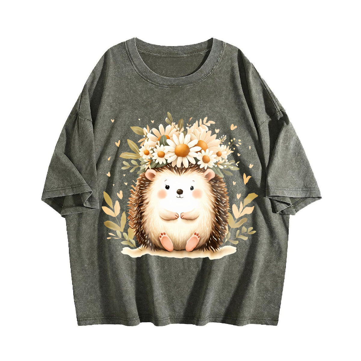 Hedgehog & Daisy - With Cute & Floral Vintage Washed T-Shirt product image 4