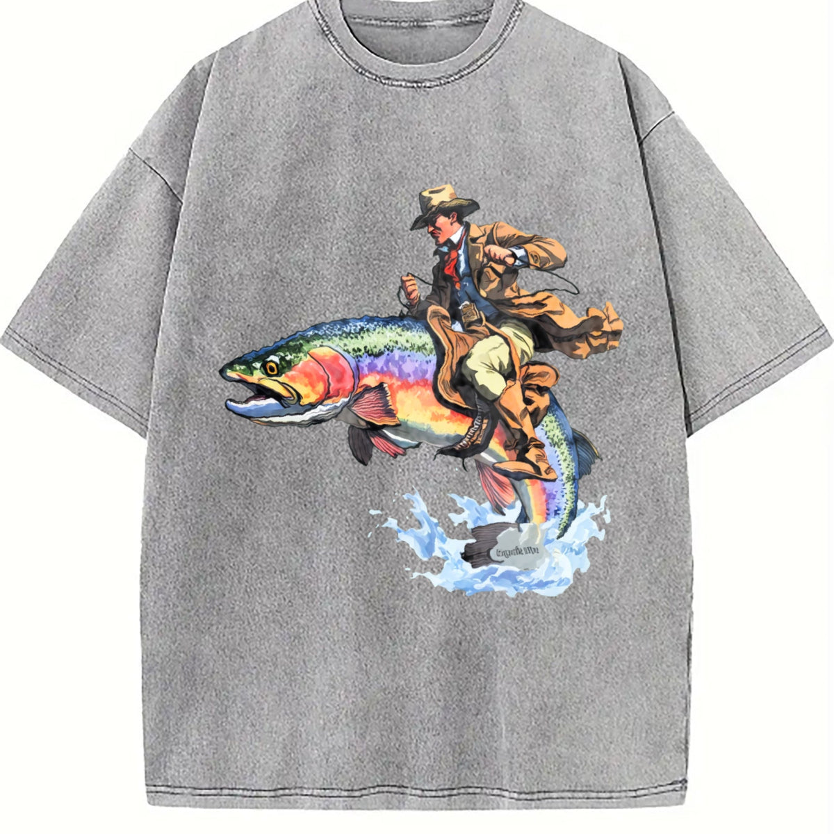 Cowboy Riding Trout Western Fishing Vintage Washed T-Shirt product image 4