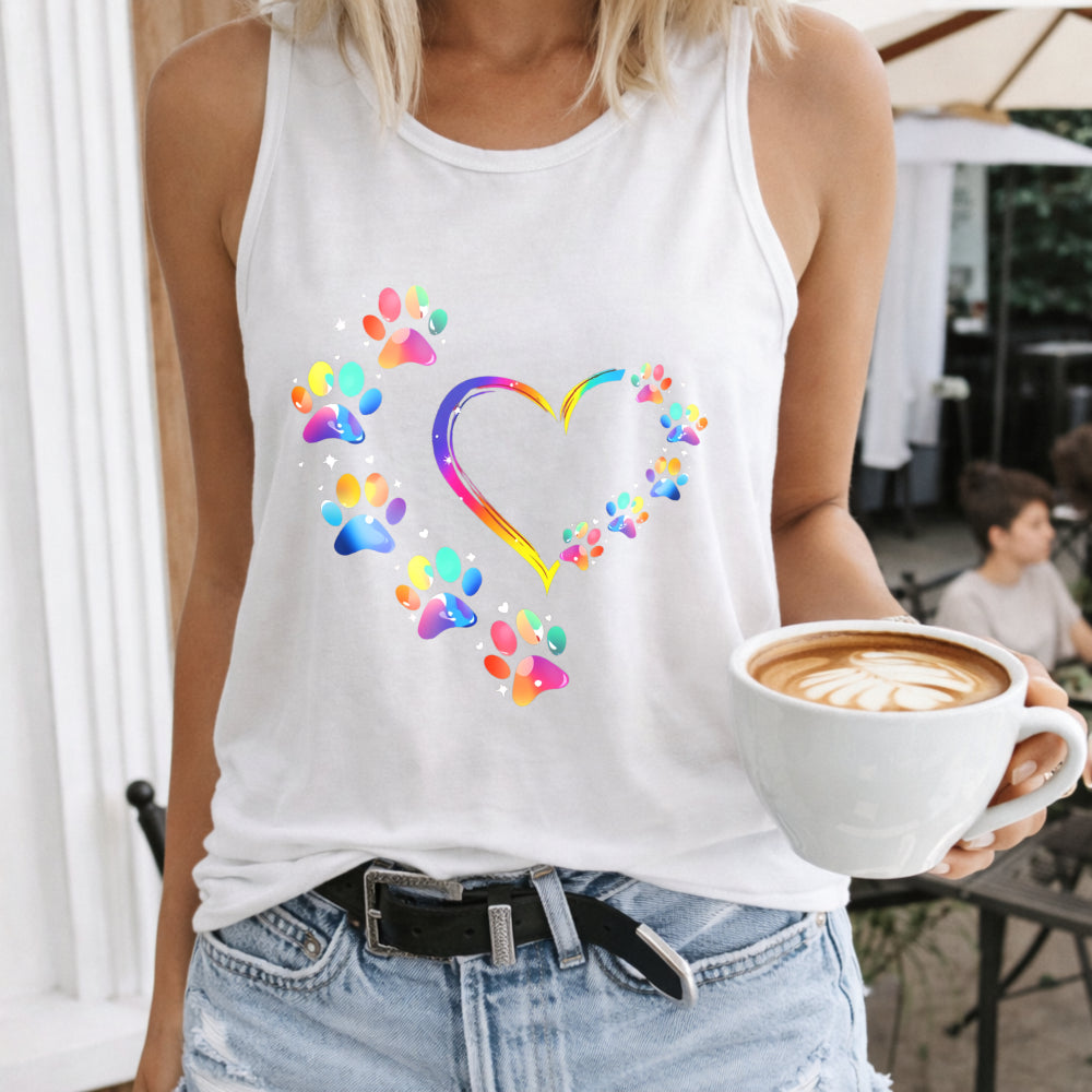 Pet Day Theme Colorful Heart & Paw Women's Tank Top