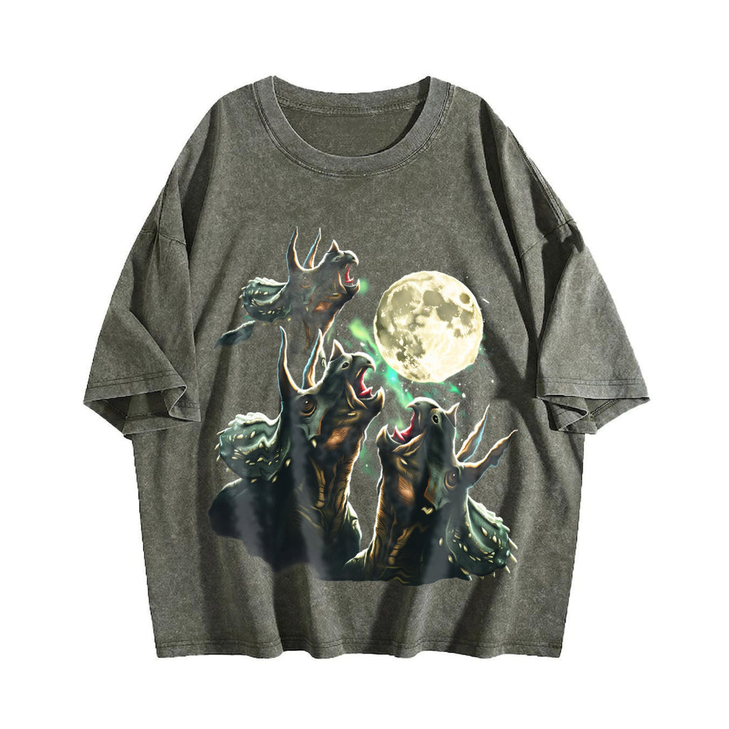 Triceratops Howling To Moon 90s Vintage Washed T-Shirt product image 4