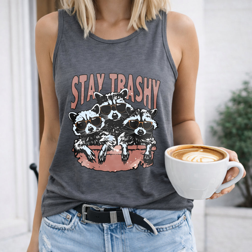 Raccoons Wearing Glasses In Tub Regular - Fun Cartoon Letter Women's Tank Top