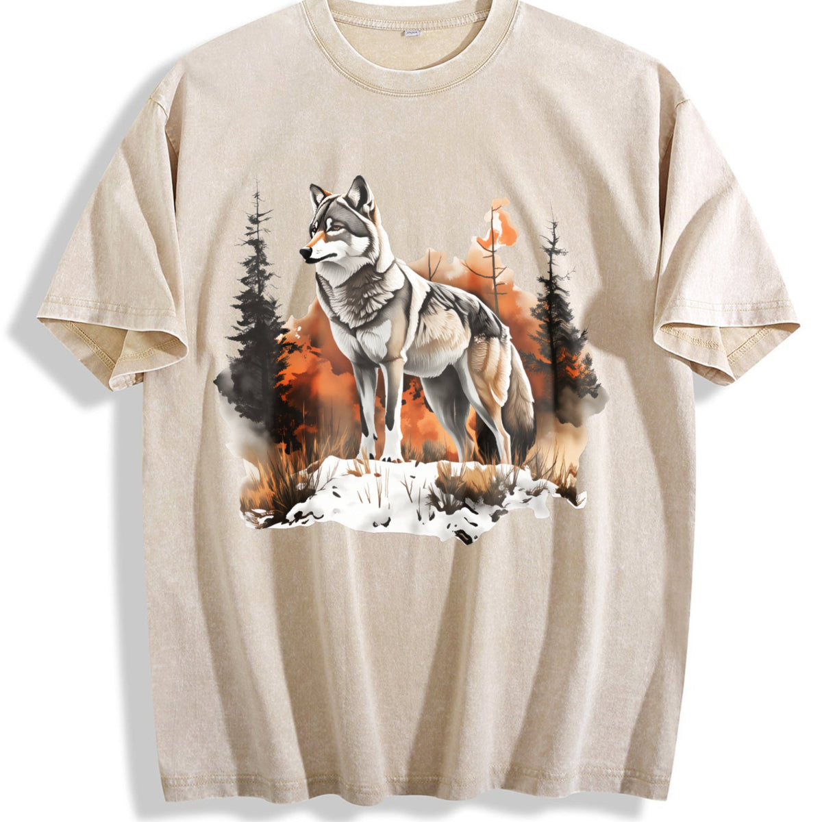 Winter : Gray Wolf In A Forest Snowscape Vintage Washed product image 1