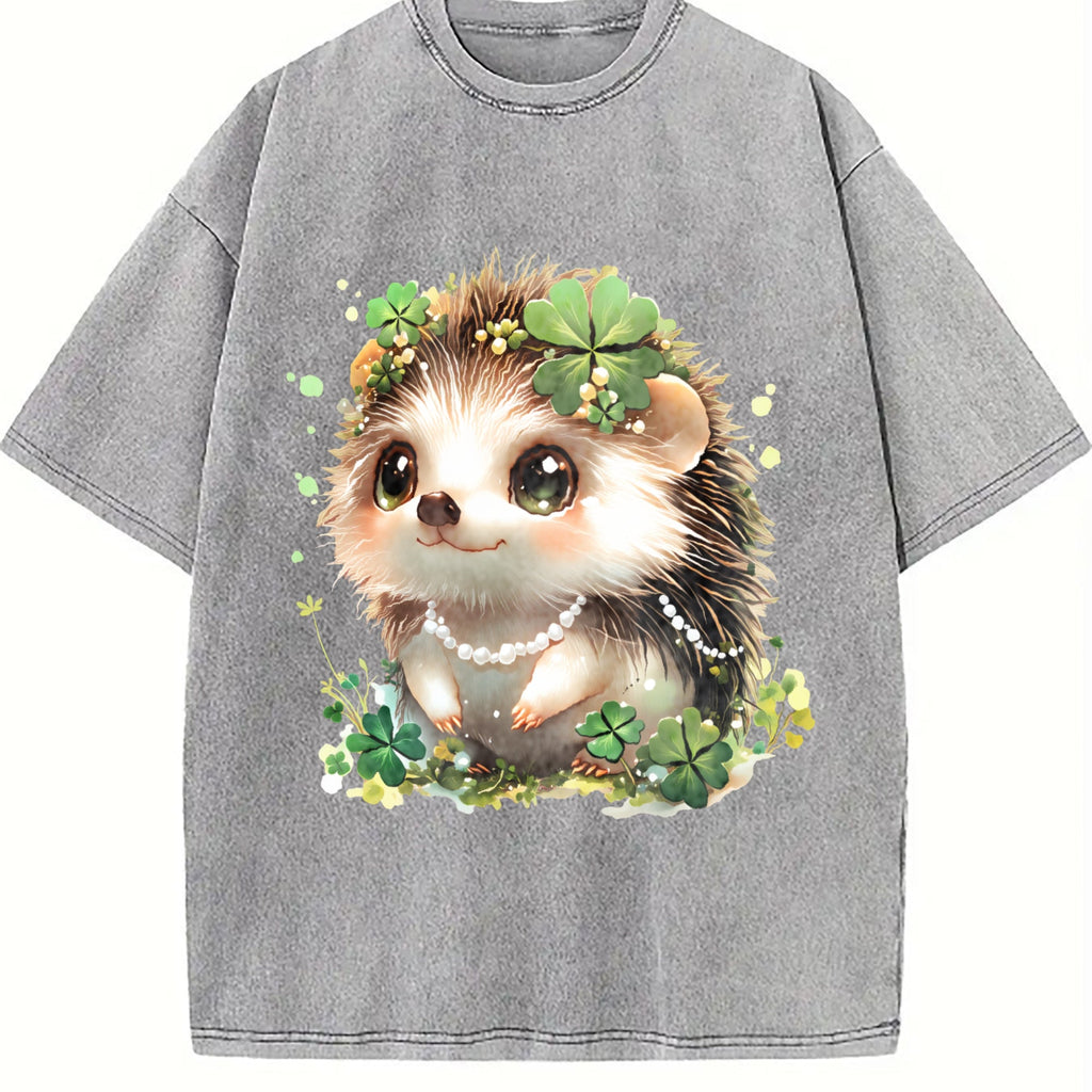 Summer : Hedgehog With Jewelry And Lucky Four-leaf Vintage Washed T-Shirt