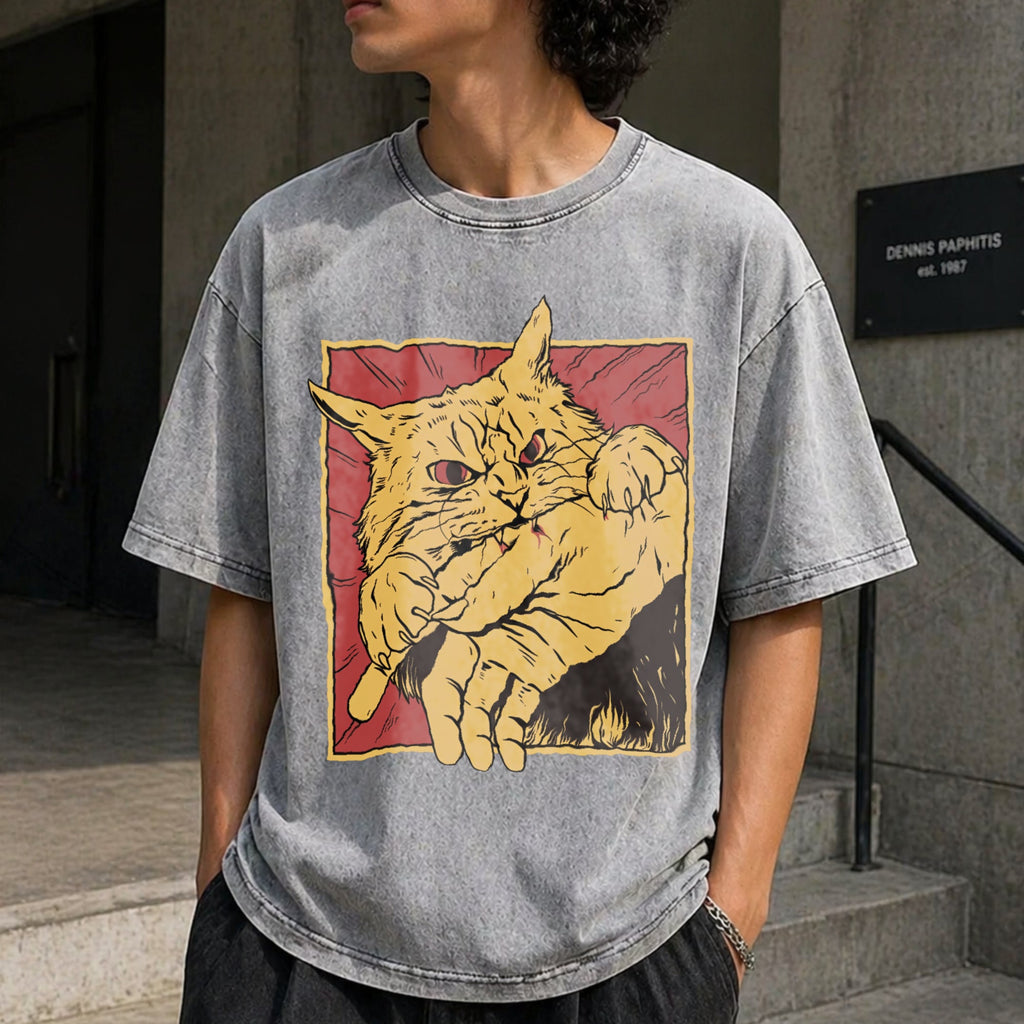 Cat Bite Anime Vintage Washed T-Shirt product image 5