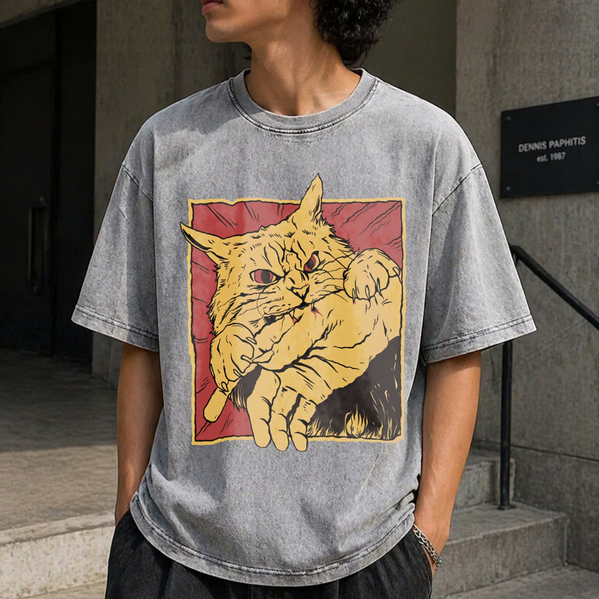 Cat Bite Anime Vintage Washed T-Shirt product image 5