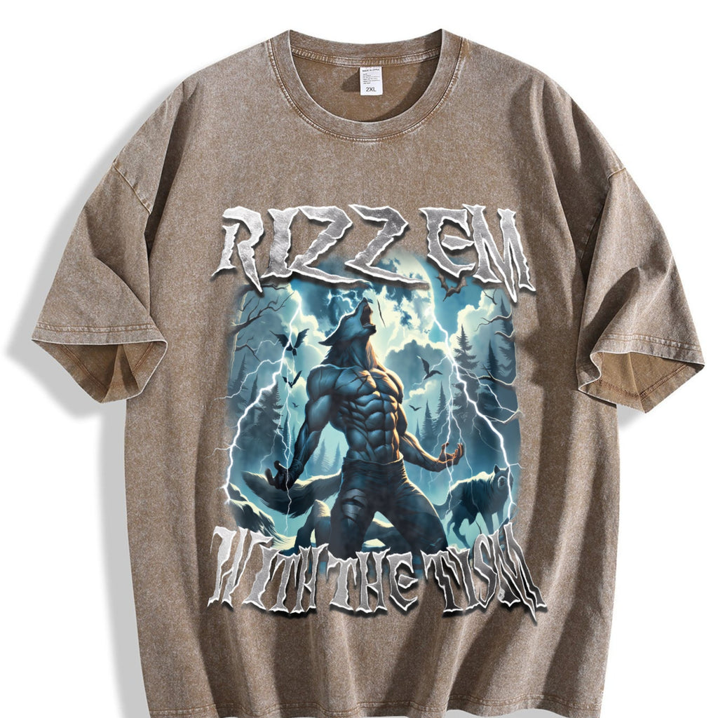 Rizz Em With The Tism Werewolf Vintage Washed T-Shirt product image 3