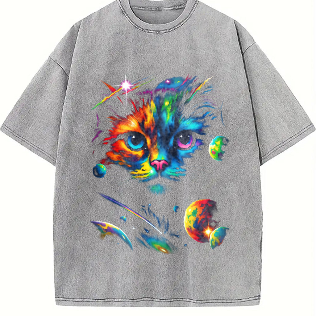 Cat Galaxy 90s Vintage Washed T-Shirt product image 5