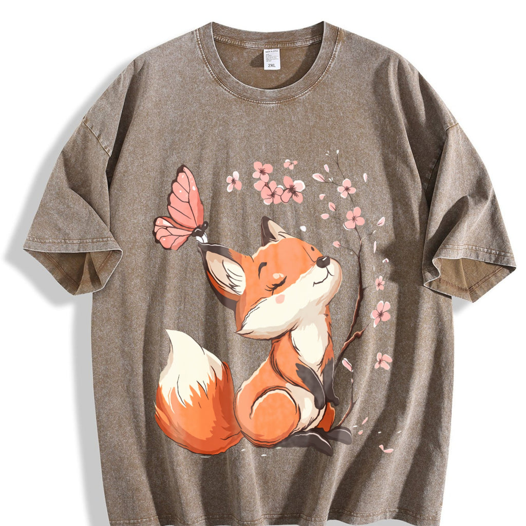Summer Floral Butterfly Fox Vintage Washed T-Shirt product image 3