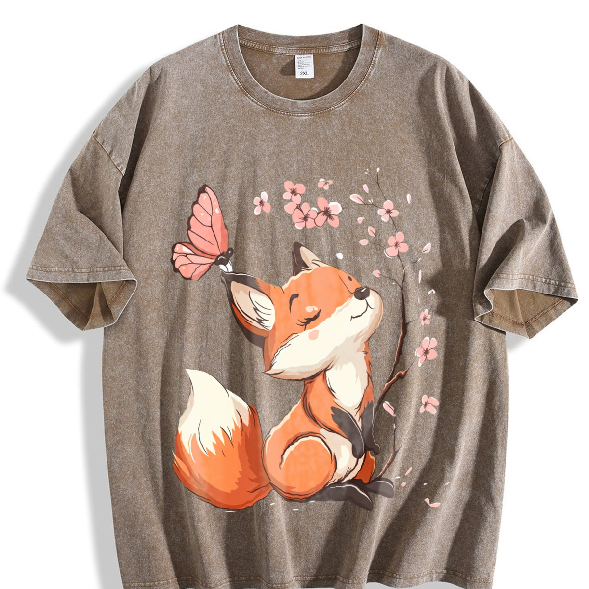 Summer Floral Butterfly Fox Vintage Washed T-Shirt product image 3