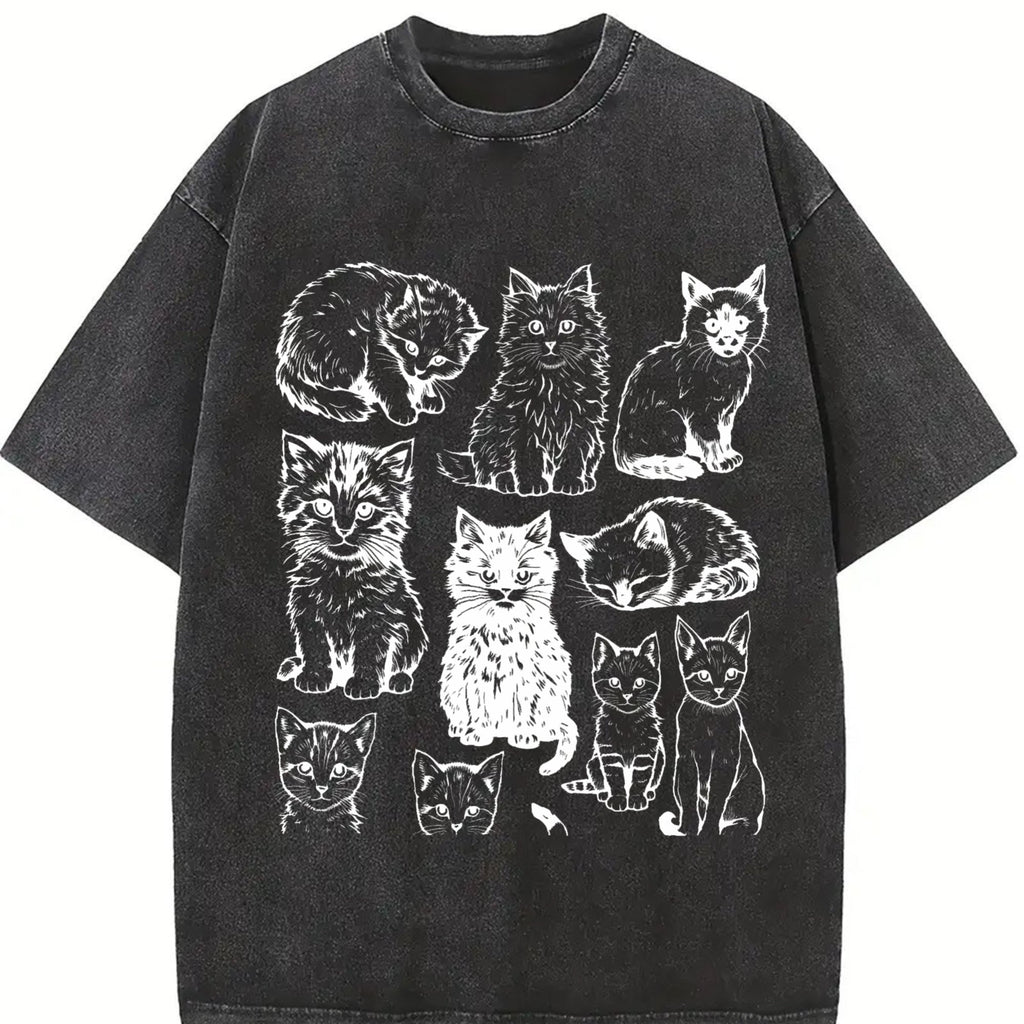 Cats 90s Tattoo Vintage Washed T-Shirt product image 2