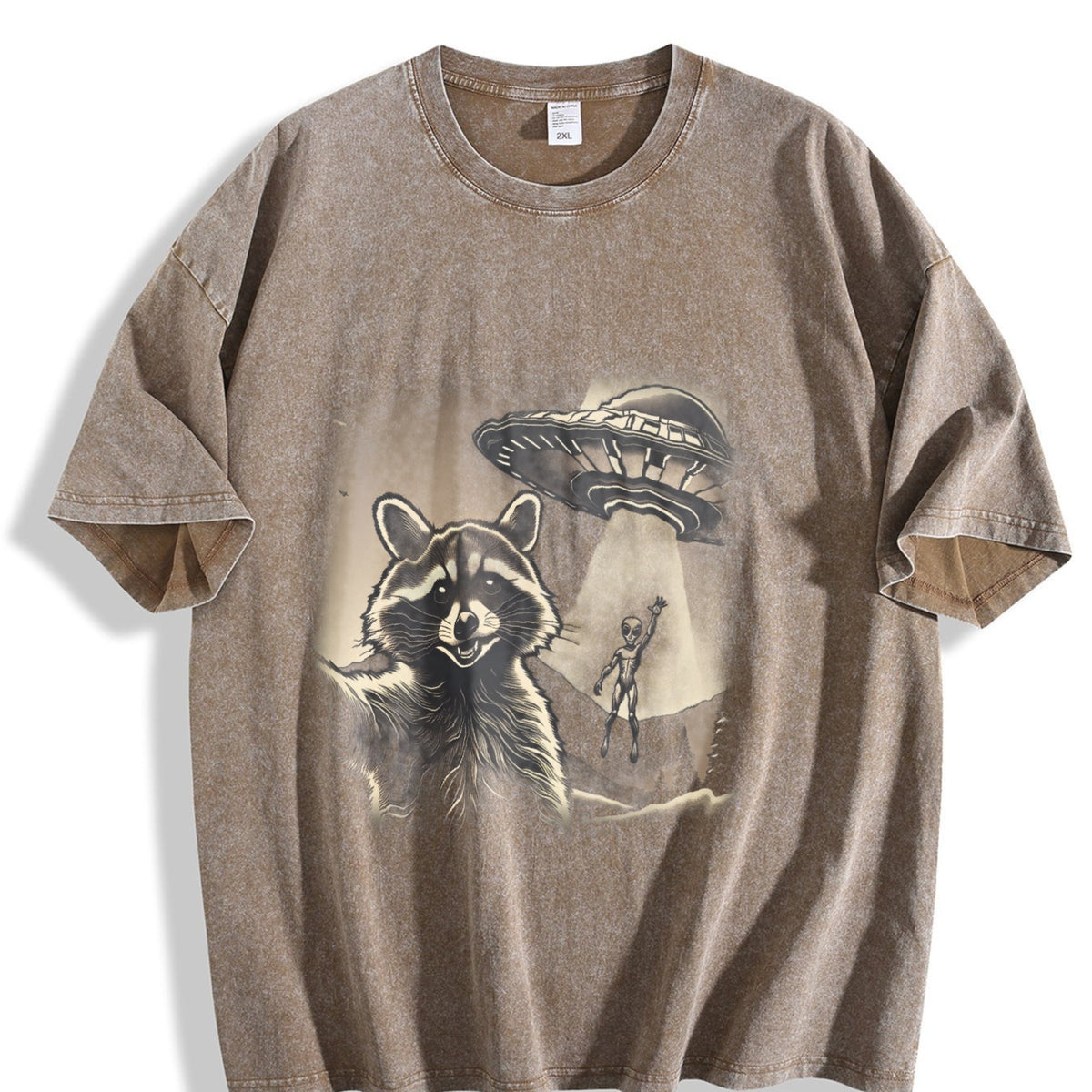 Raccoon UFO Selfie 90s Vintage Washed T-Shirt product image 3