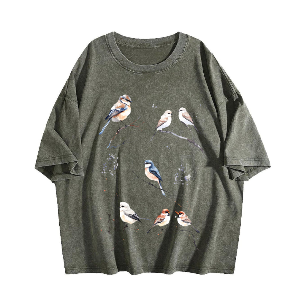 Winter Birds 90s Tattoo Vintage Washed T-Shirt product image 4