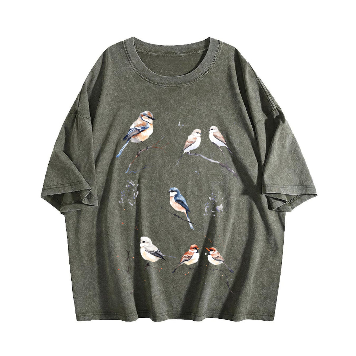 Winter Birds 90s Tattoo Vintage Washed T-Shirt product image 4