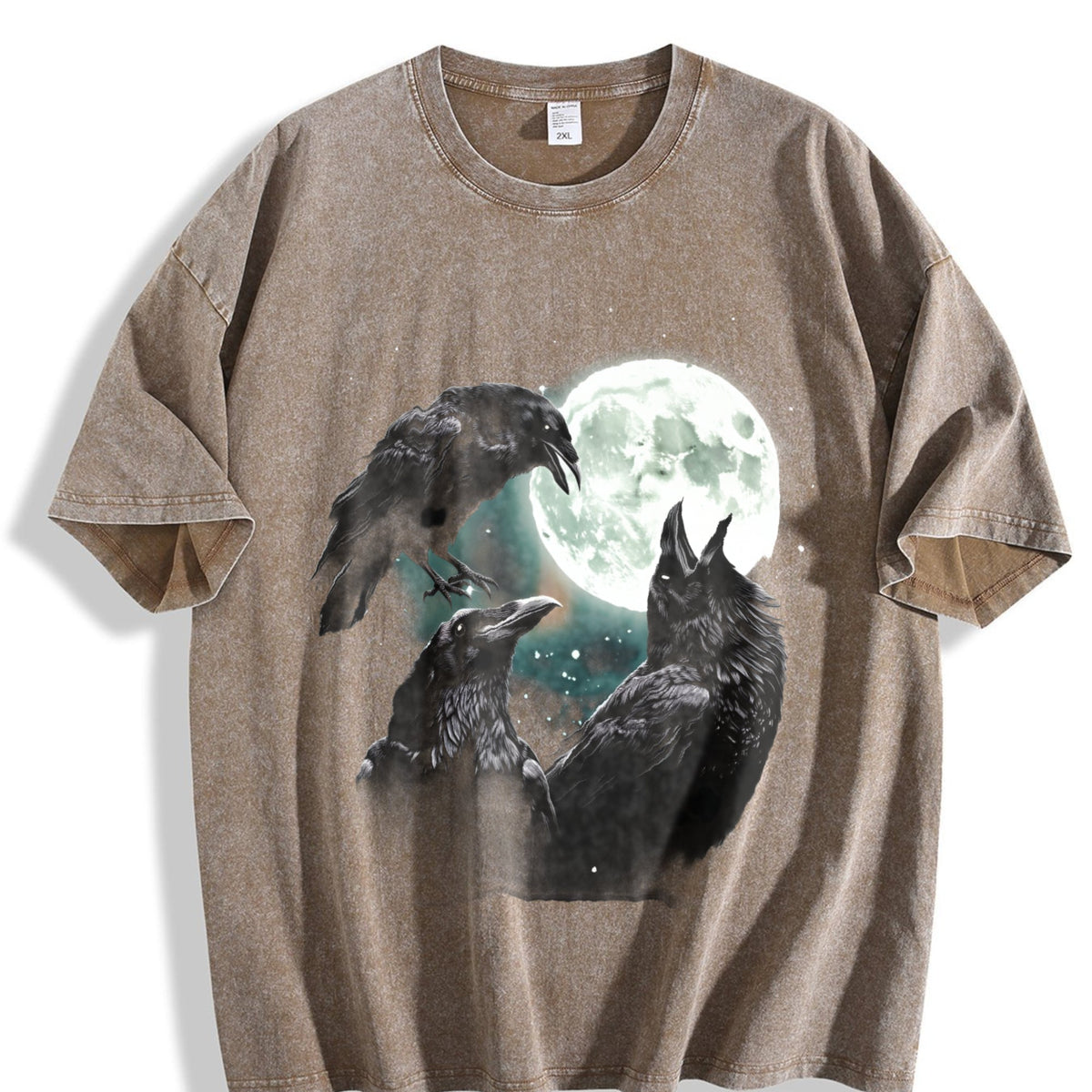Raven Howling To Moon Vintage Washed T-Shirt product image 3