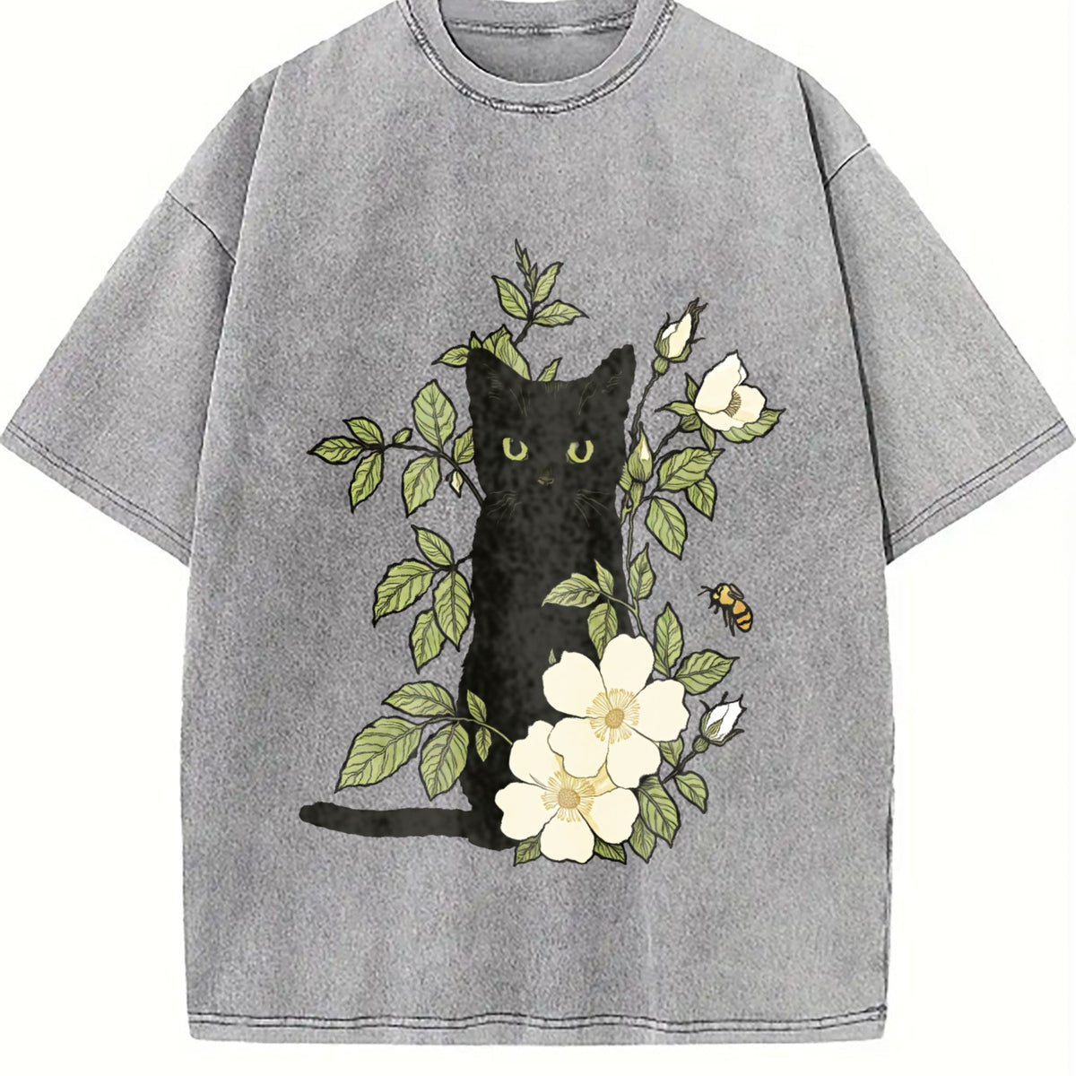 Animal Floral Cat Summer Vintage Washed T-Shirt product image 5