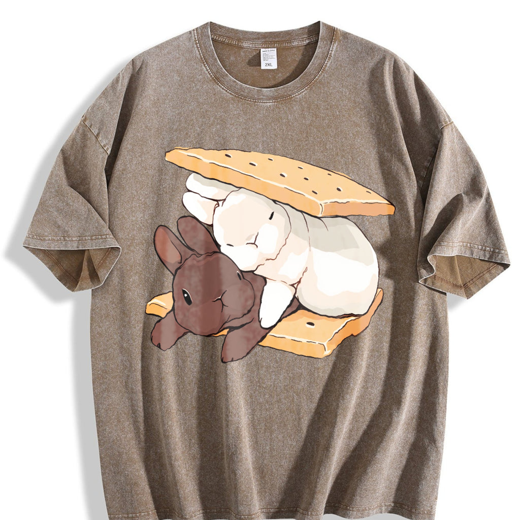 Two Rabbits Lying Vintage Washed T-Shirt product image 3