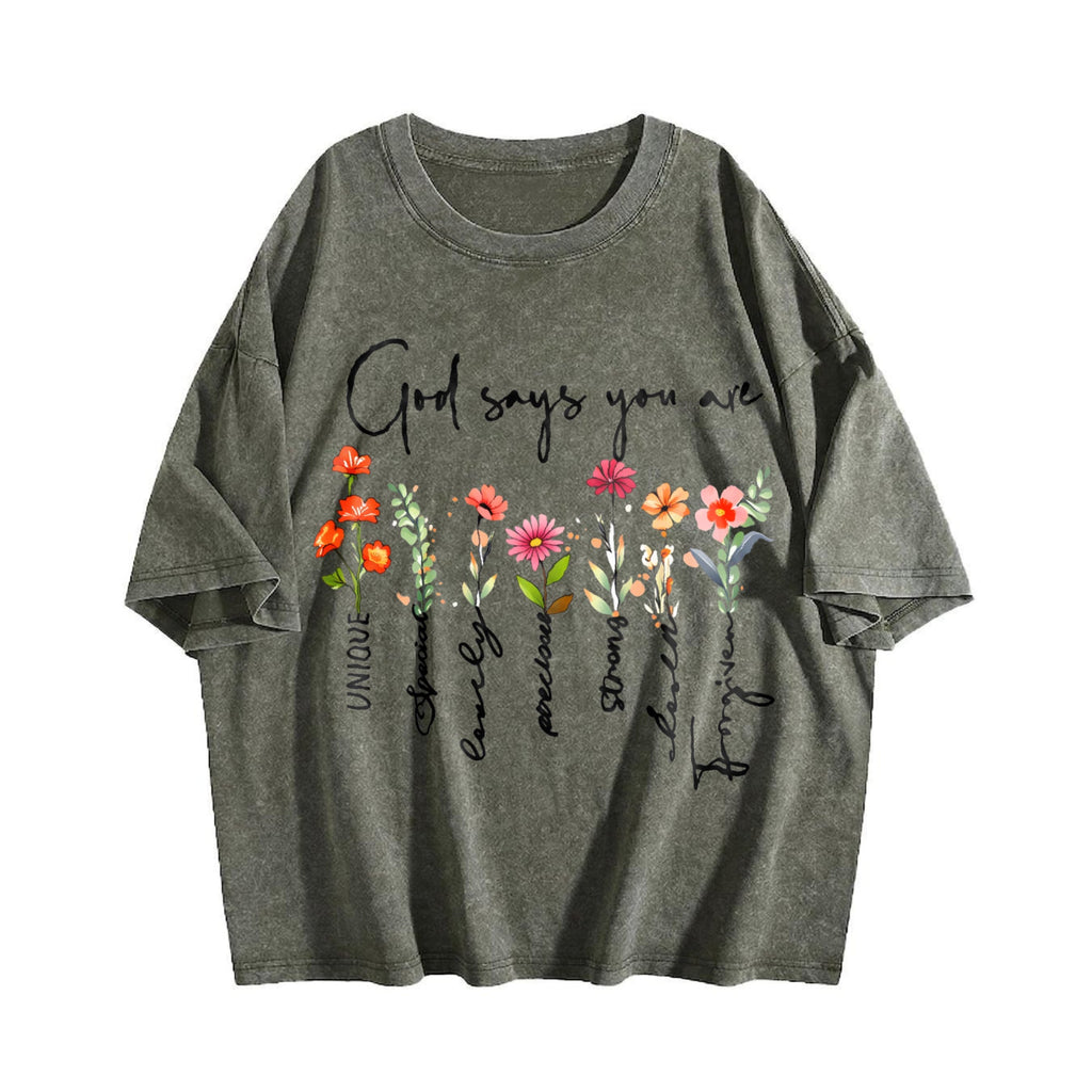 Summer A Plant Floral Letter Faith Vintage Washed T-Shirt product image 4