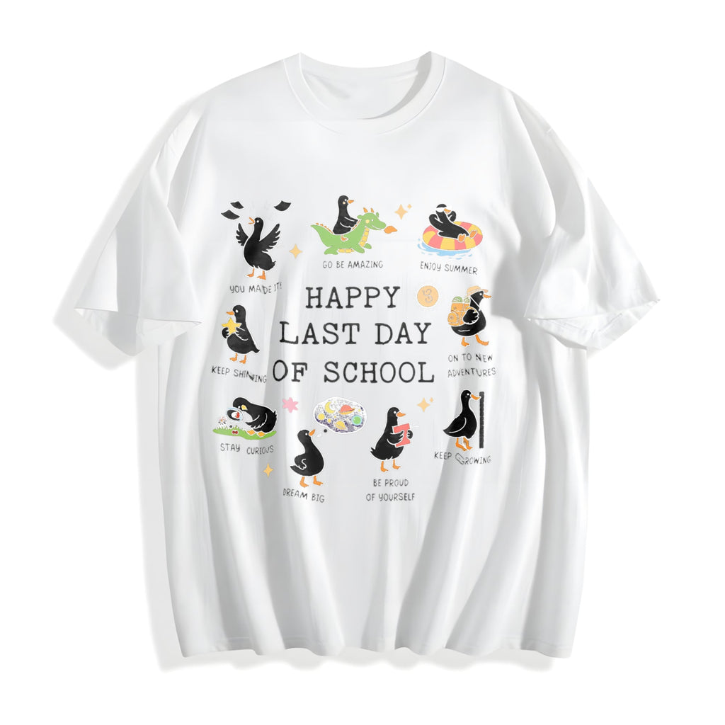 Last Day Of School Goose Teacher Happy Of End Cotton T-Shirt product image 2