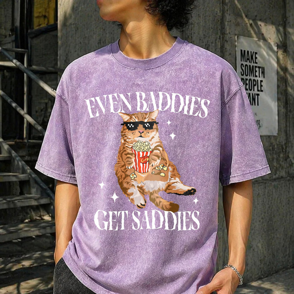 Even Baddies Get Saddies Funny Cat Vintage Washed T-Shirt product image 6