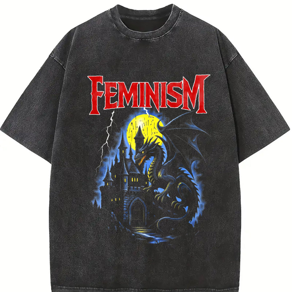 Feminism Dragon Fantasy Vintage Washed T-Shirt product image 2
