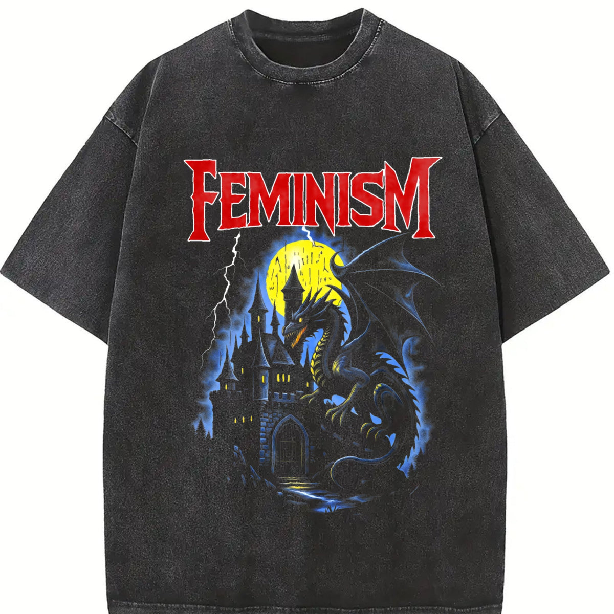 Feminism Dragon Fantasy Vintage Washed T-Shirt product image 2