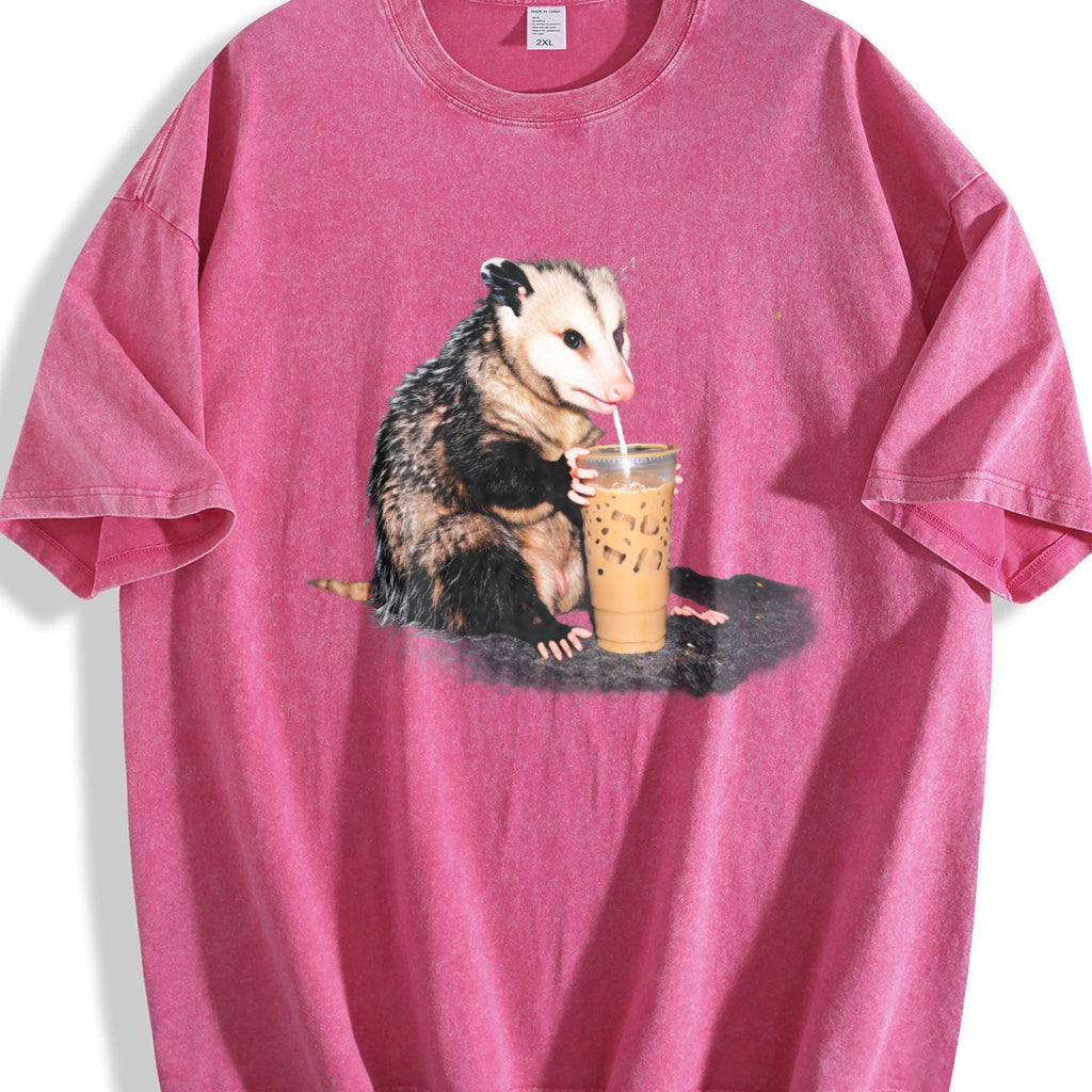 Opossum Drinking Iced Coffee Vintage Washed T-Shirt product image 7