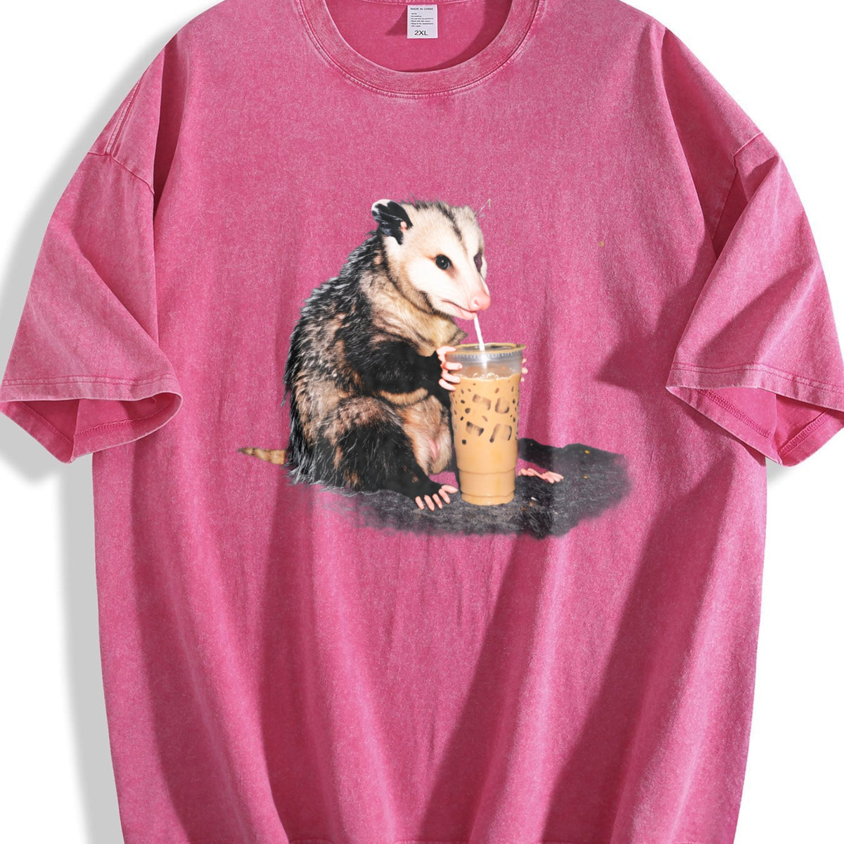 Opossum Drinking Iced Coffee Vintage Washed T-Shirt product image 7