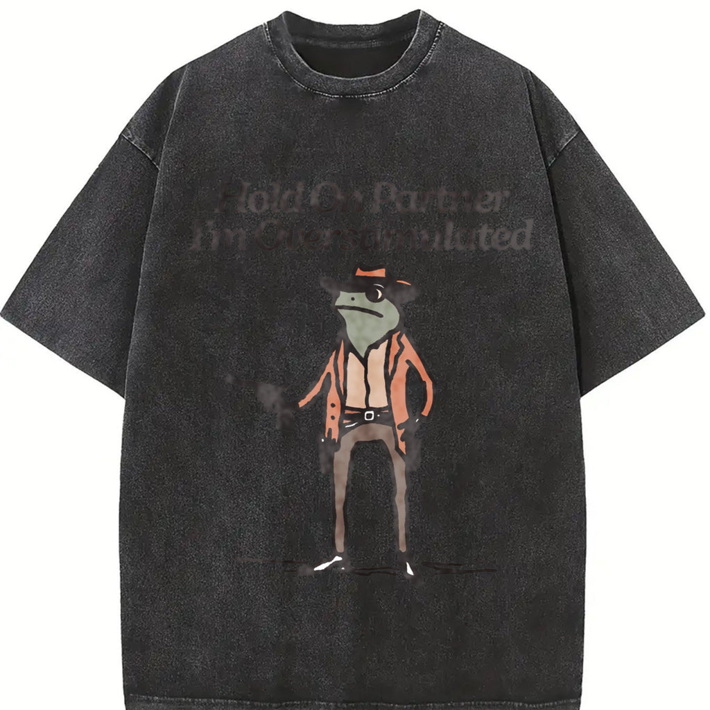 Hold On Partner I'm Overstimulated Vintage Washed T-Shirt product image 2