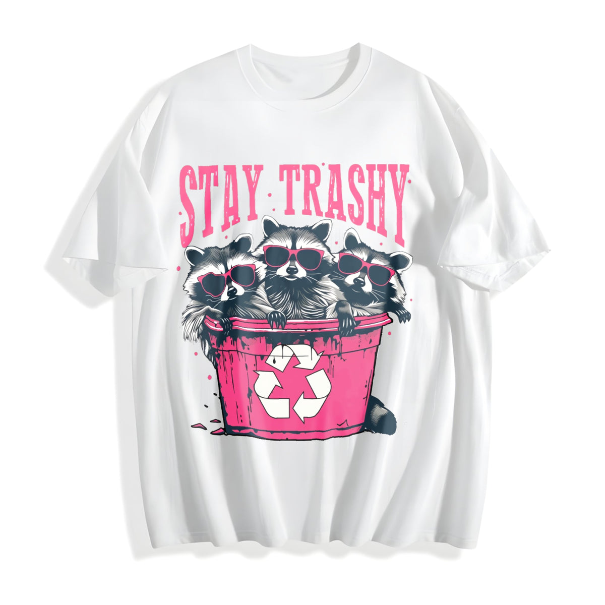 Stay Trashy - Black With Pink Raccoon & Bin Cotton T-Shirt product image 2
