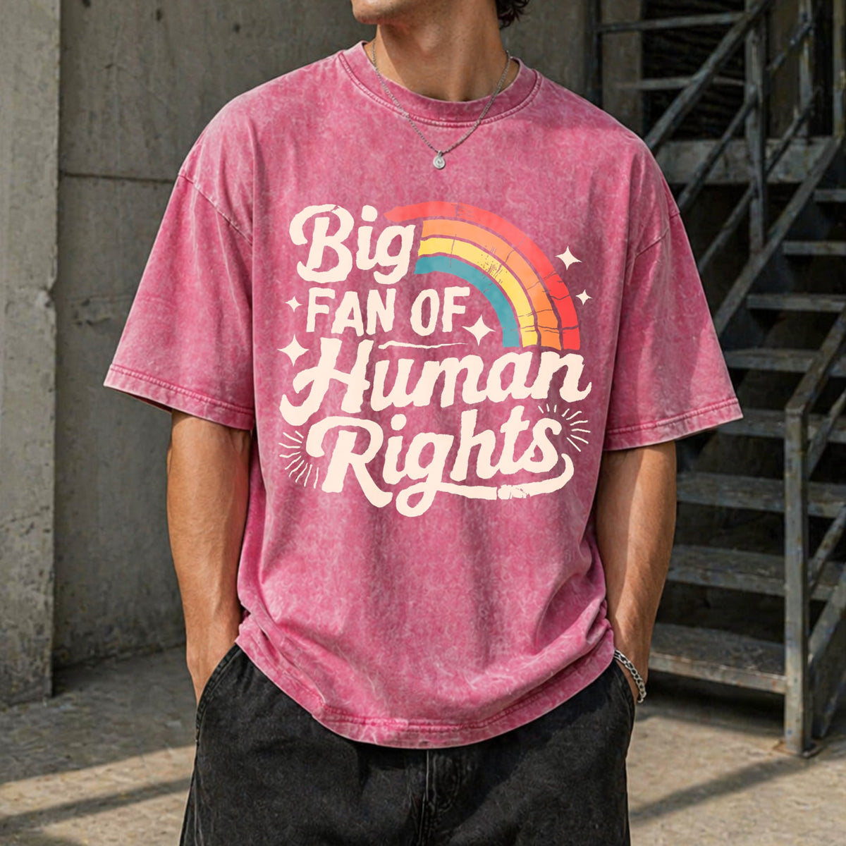 Big Fan Of Human Rights - Rainbow Vintage Washed T-Shirt product image 7