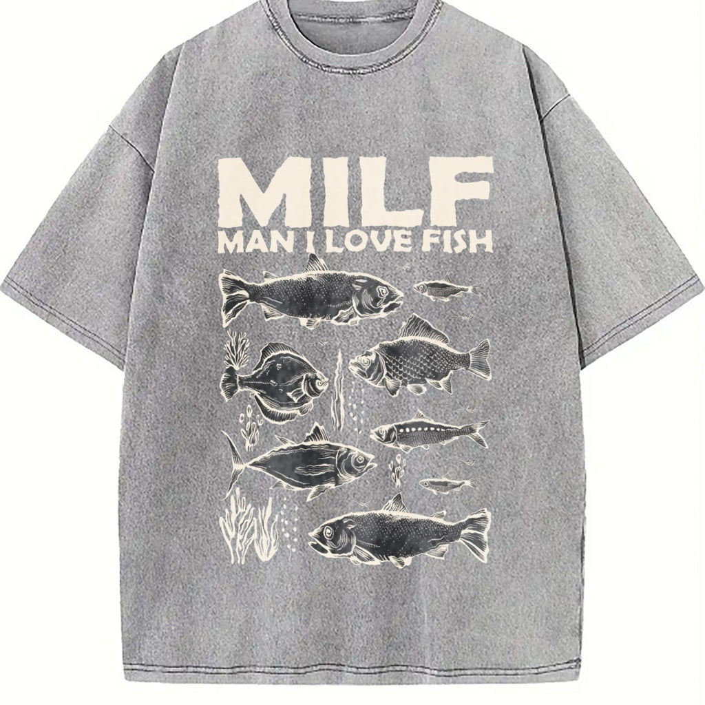Milf Man I Love Fish 90s Vintage Washed T-Shirt product image 5