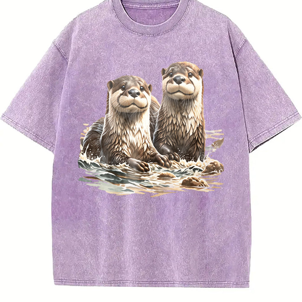 Two River Otters Wilderness 90s Vintage Washed T-Shirt product image 6