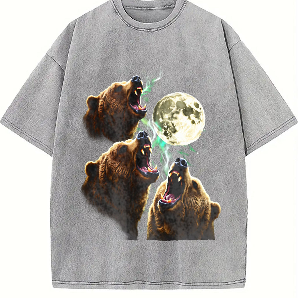 Bear Howling To Moon 90s Vintage Washed T-Shirt product image 5