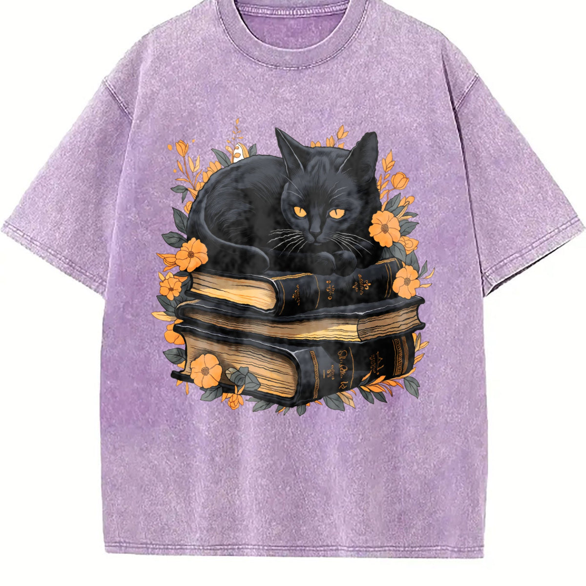 Cat On Book With Autumn Leaves Vintage Washed T-Shirt product image 6