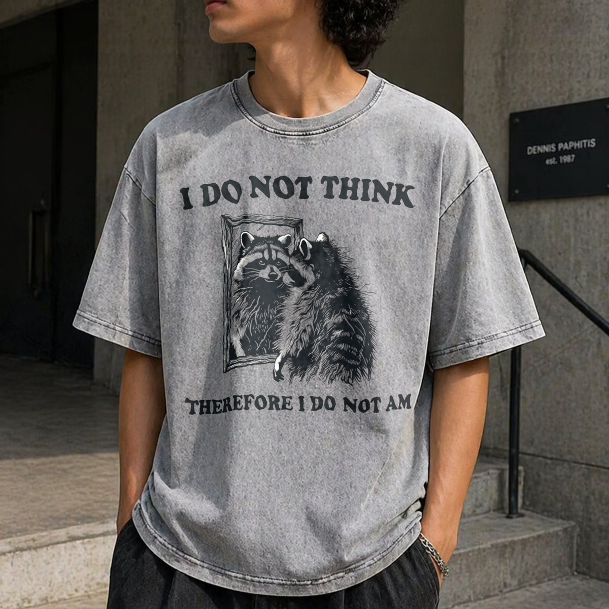 I Do Not Think Raccoon Funny Vintage Washed T-Shirt product image 5