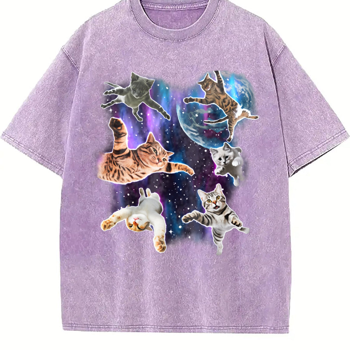 Cats Floating In Galaxy 90s Vintage Washed T-Shirt product image 6