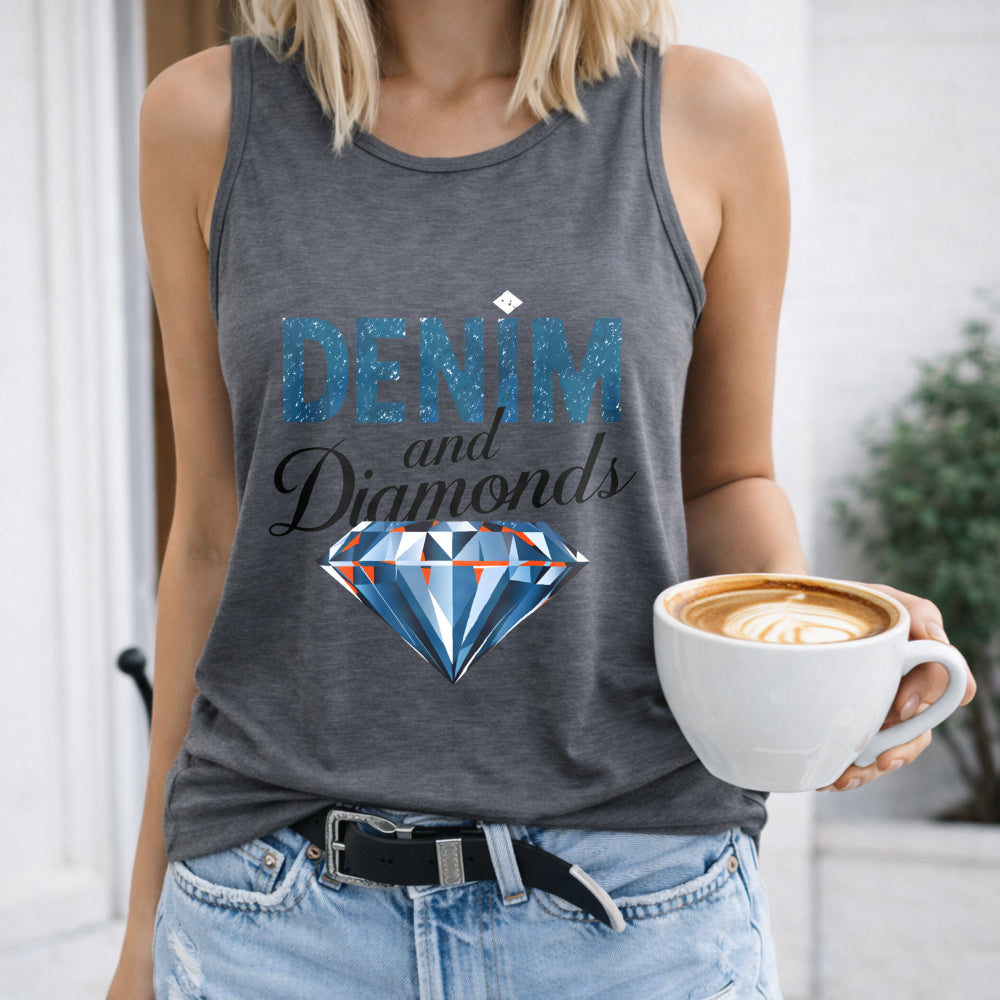 A With The Letters 'denim' And Diamond Women's Tank Top