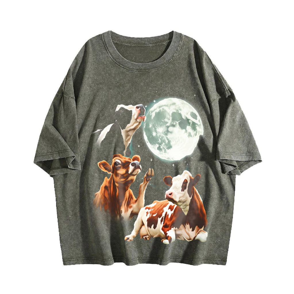 Cow Howling At Moon 90s Vintage Washed T-Shirt product image 4