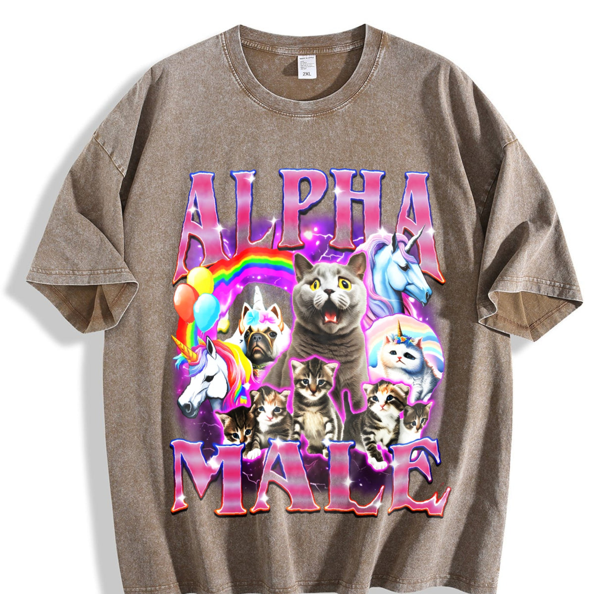 Alpha Male Unicorn Ironic 90s Vintage Washed T-Shirt product image 3
