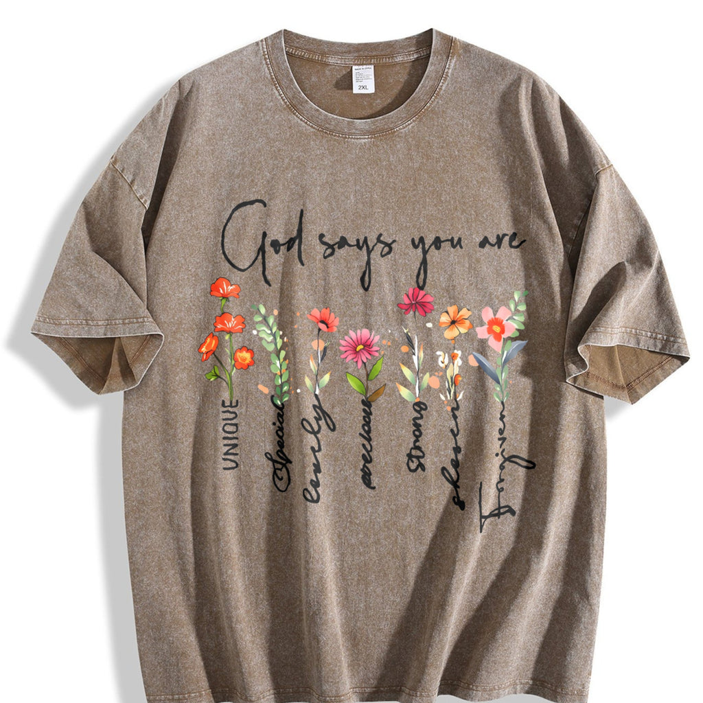 Summer A Plant Floral Letter Faith Vintage Washed T-Shirt product image 3