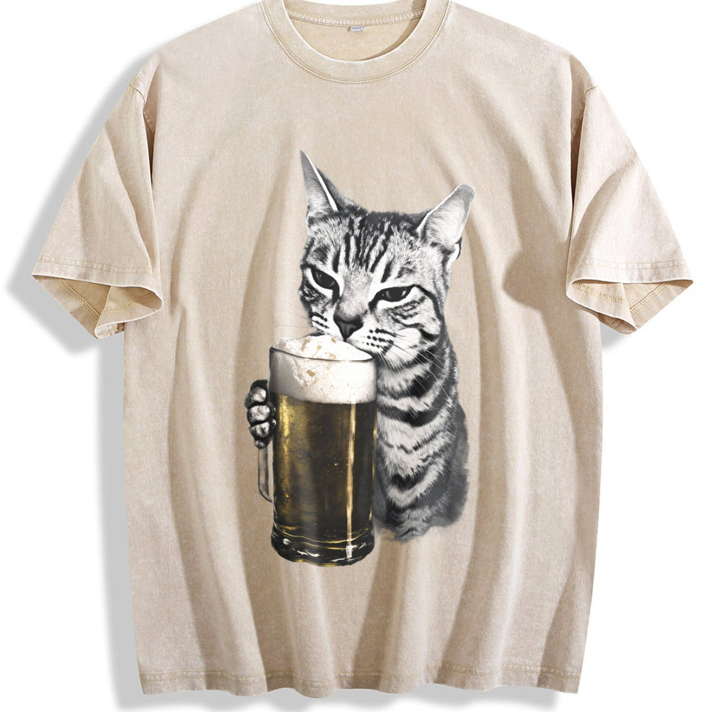 Cat Beer Y2K 90s Vintage Washed T-Shirt product image 1