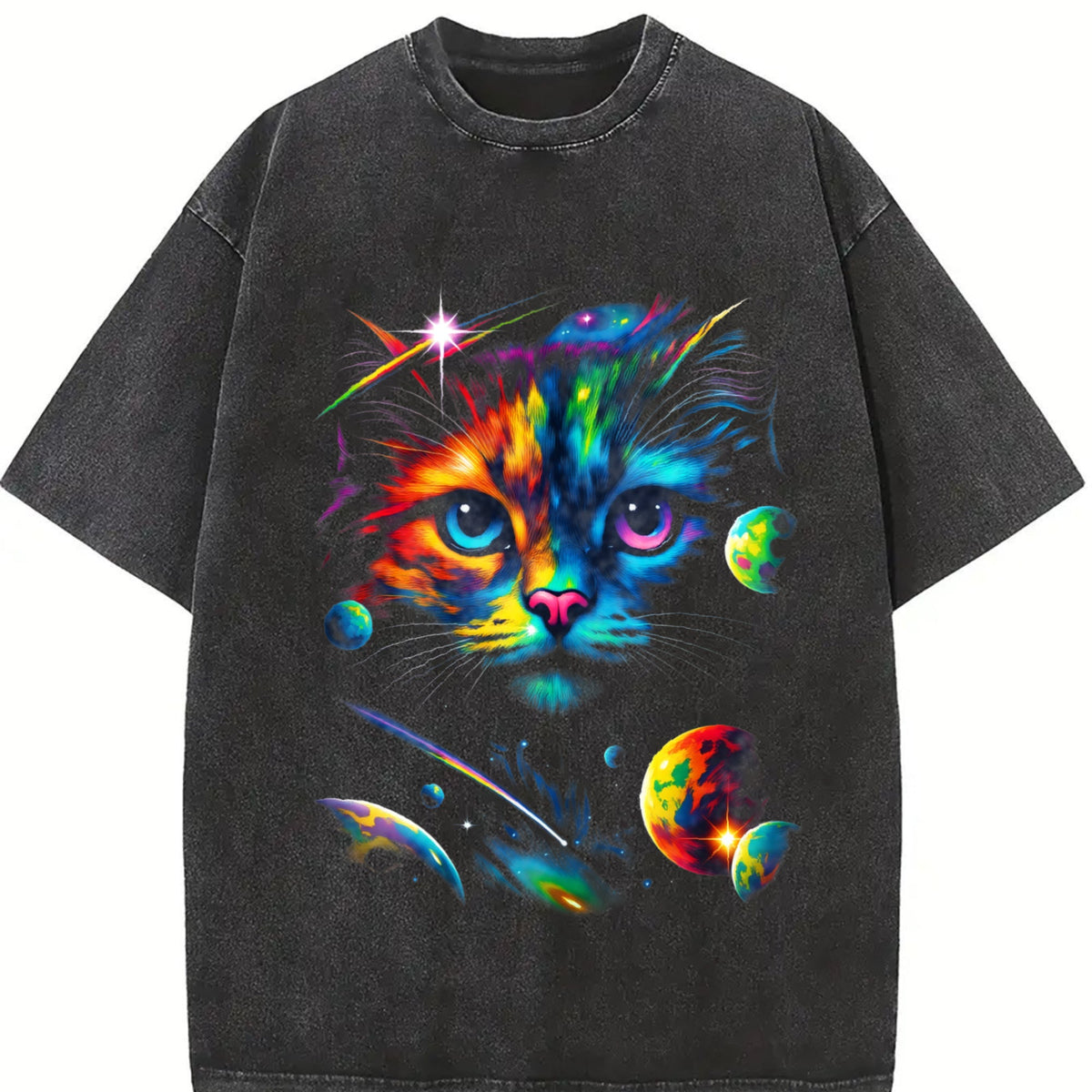 Cat Galaxy 90s Vintage Washed T-Shirt product image 2