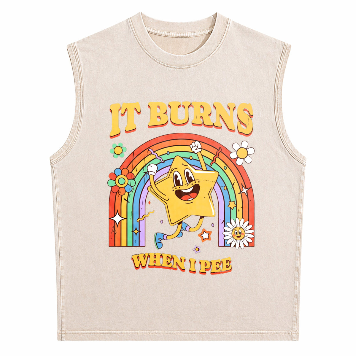 Funny Saying It Burns When I Pee Sarcastic Men's Washed Tank Top