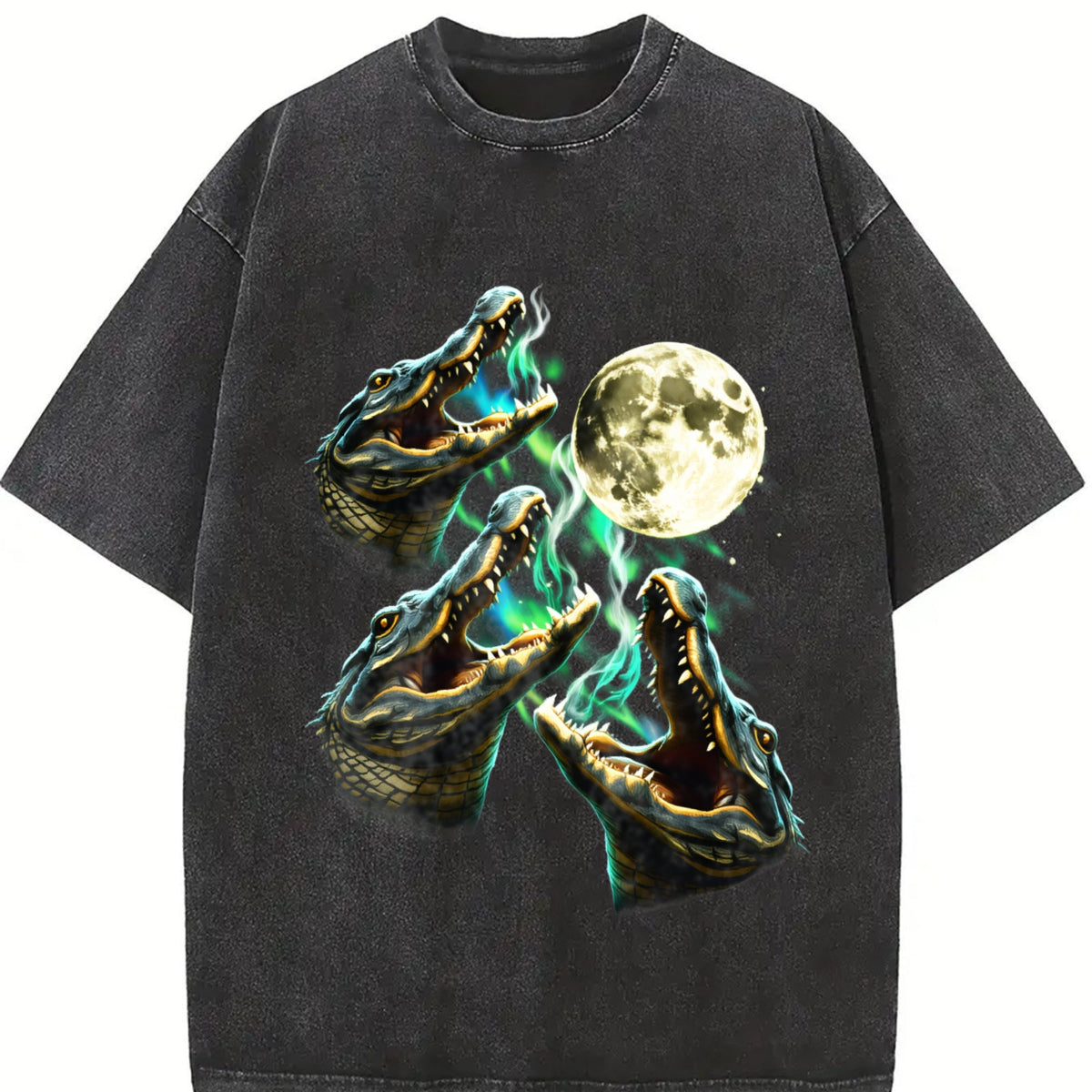 Crocodile Howling To Moon 90s Vintage Washed T-Shirt product image 2