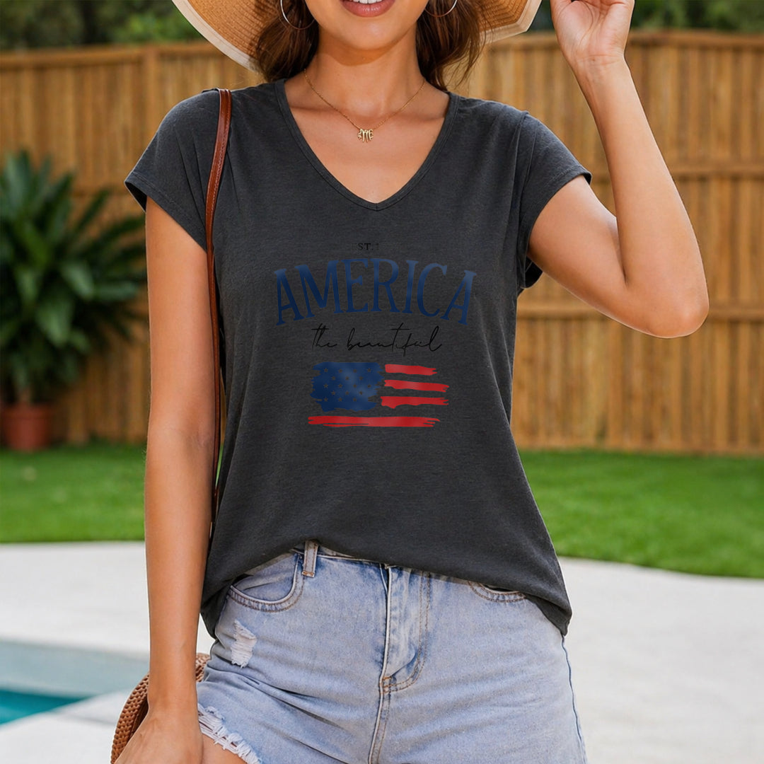 America the Beautiful Flag Women's V-Neck Tank Top