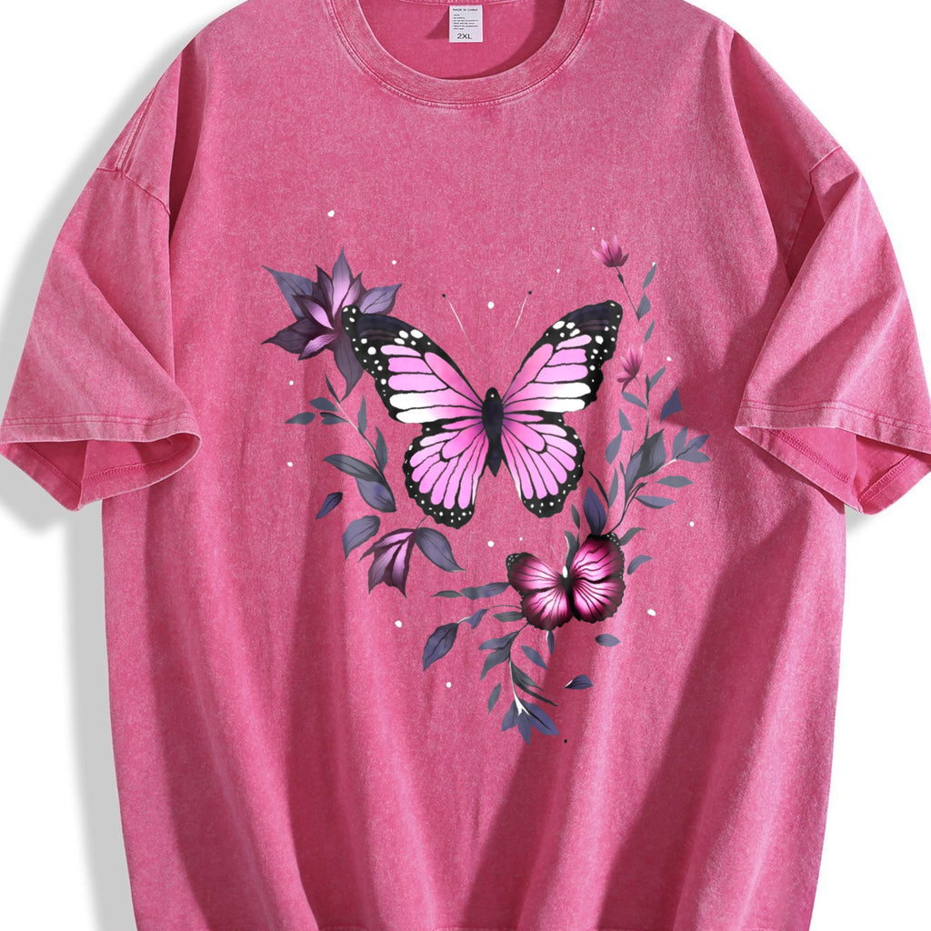 Pink Butterfly and Wildflowers Vintage Washed T-Shirt product image 5