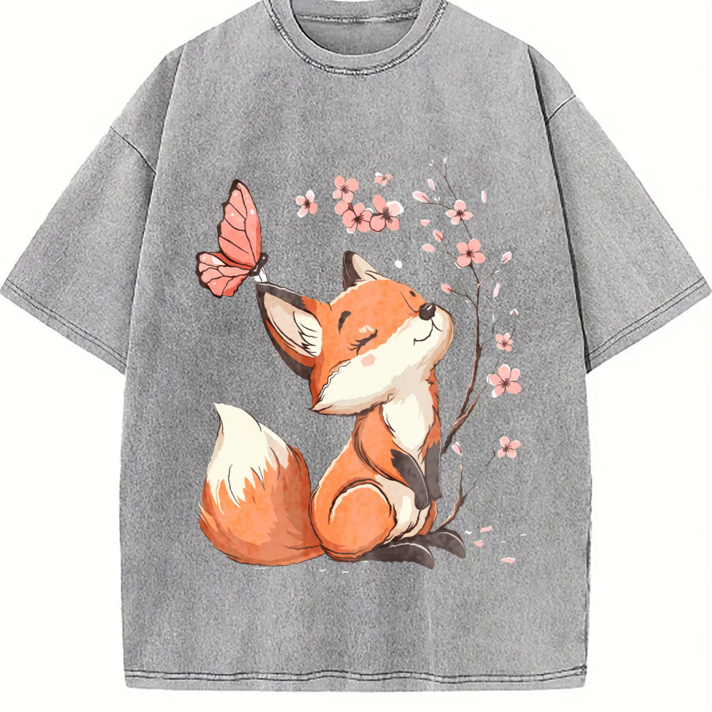 Summer Floral Butterfly Fox Vintage Washed T-Shirt product image 5